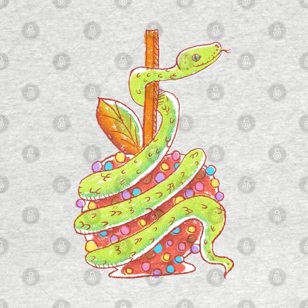 Green Snake on a Red Candy Apple by narwhalwall